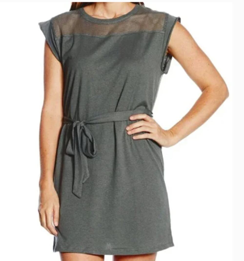 Grey State Apparel Rachel Belted Dress Mesh Detail Cotton Linen Size 3 L 3370